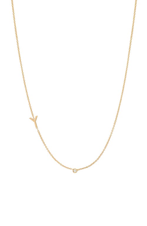 Asymmetric Initial & Diamond Pendant Necklace in 14K Yellow Gold-Y