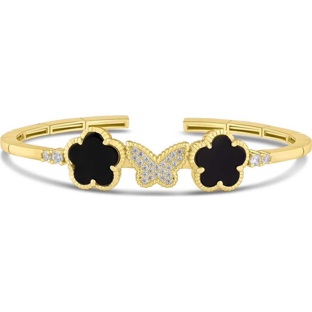 Kenneth Jay Lane Cz By Cz Pavé Butterfly & Clover Flex Bracelet In Black/gold