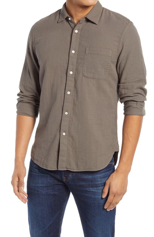 KATO Slim Fit Double Gauze Organic Cotton Button-Up Shirt in Charcoal