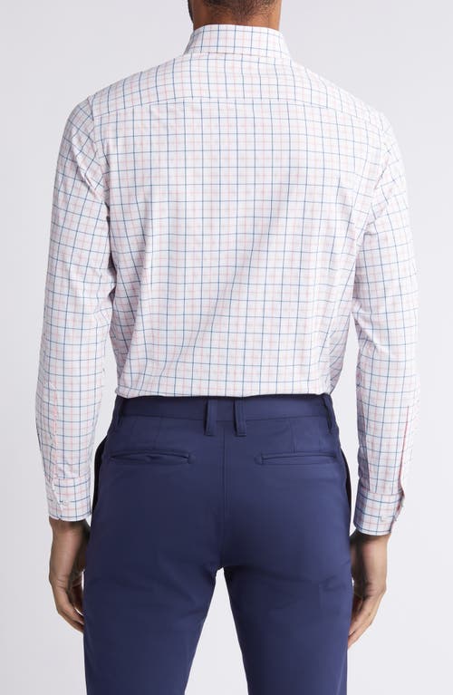 Shop Mizzen + Main Mizzen+main Leeward Trim Fit No Tuck Performance Button-up Shirt In True Pink Watershed Plaid