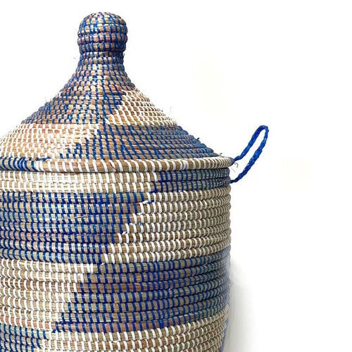 Mbare Dou Lid Storage Basket Stripe Blue Medium Storage In Blue