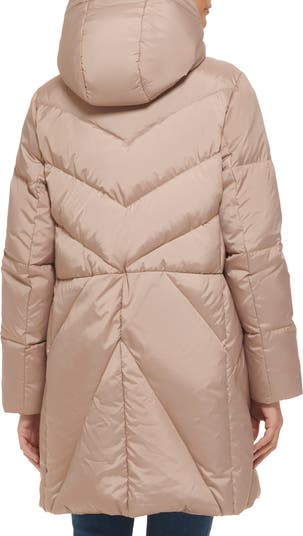 Cocoon Hooded Down & Feather Fill Puffer Jacket with Faux Fur Trim
