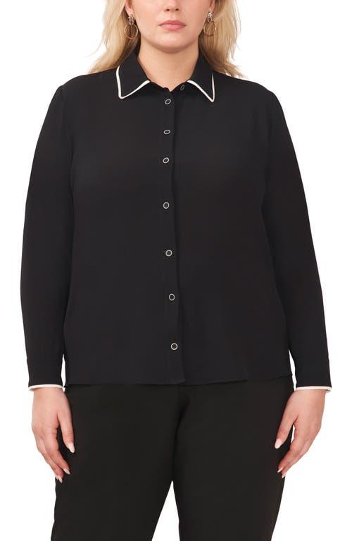 halogen(r) Piped Button-Up Blouse in Rich Black