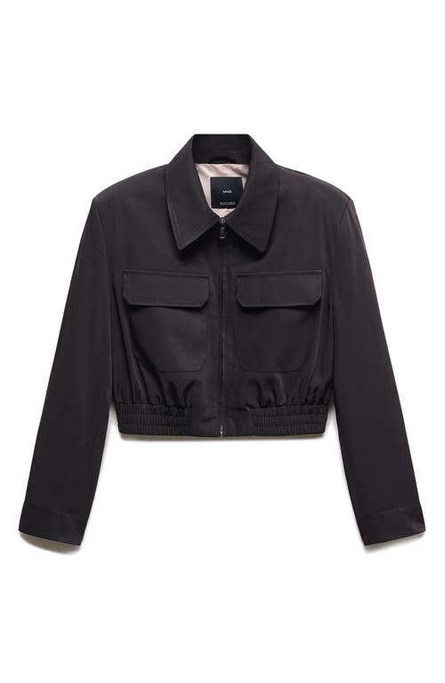 Shop Mango Insect Zip-up Crop Bomber Jacket In Black