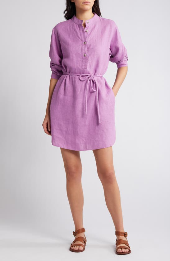 Shop Xirena Xírena Dorian Long Sleeve Linen Minidress In Deep Lilac