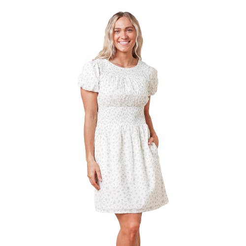Hope & Henry Women's Puff Sleeve Smocked Waist Dress Natural Ditsy Floral at Nordstrom,
