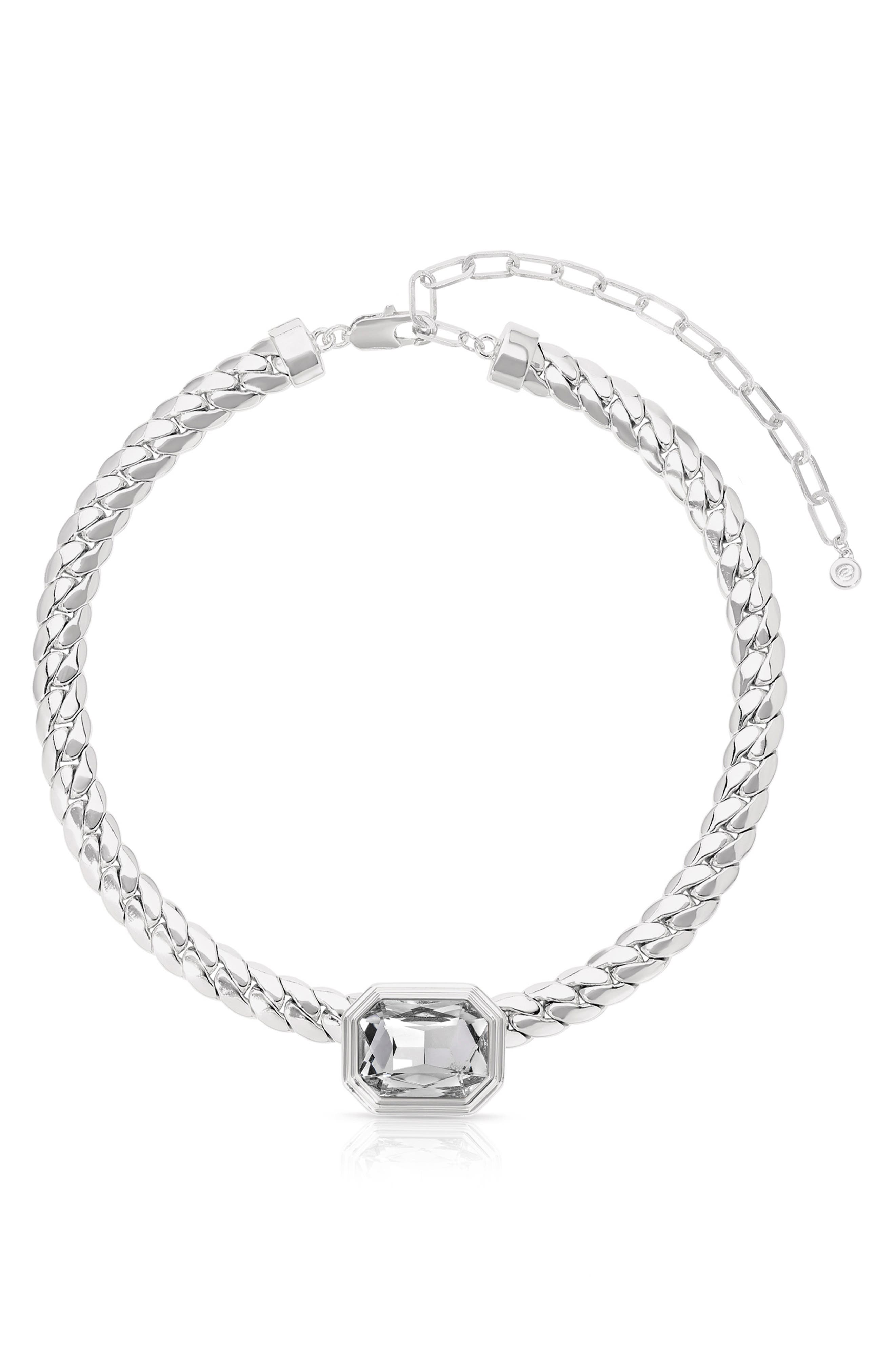 Ettika Deco Crystal Statement Cuban Chain Necklace in Silver 