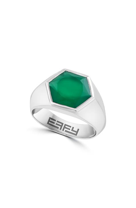 Men's Sterling Silver Green Onyx Ring