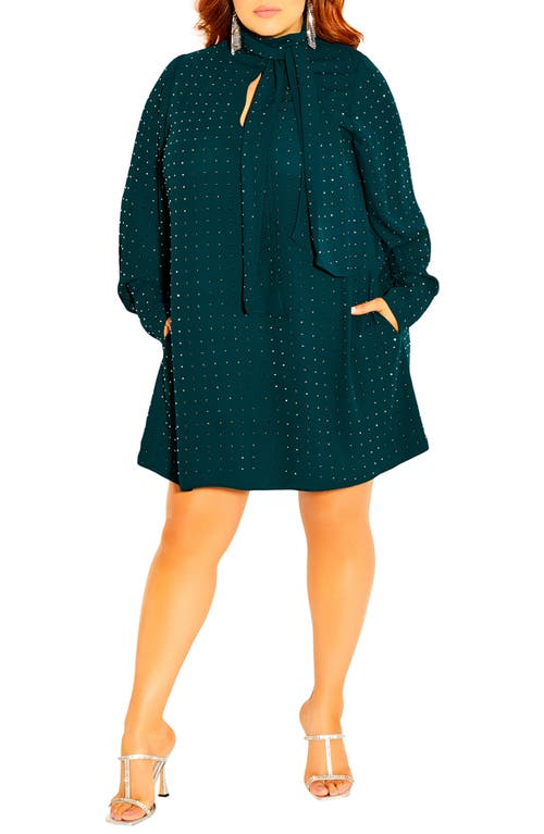 City Chic Nailhead Studded Long Sleeve Tunic Dress Emerald at