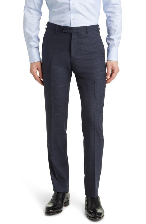 Parker Flat Front Minicheck Wool Pants in Navy