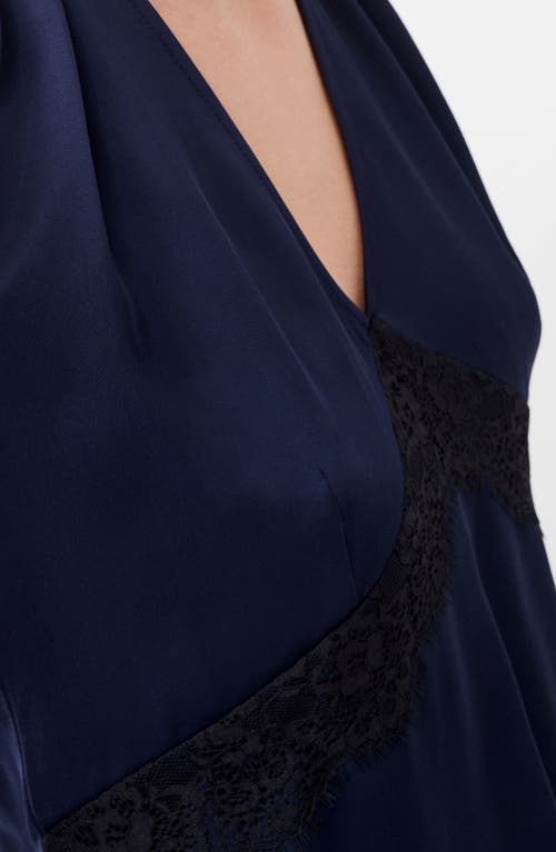 Shop French Connection Ennis Lace Trim Satin Top In Marine Black