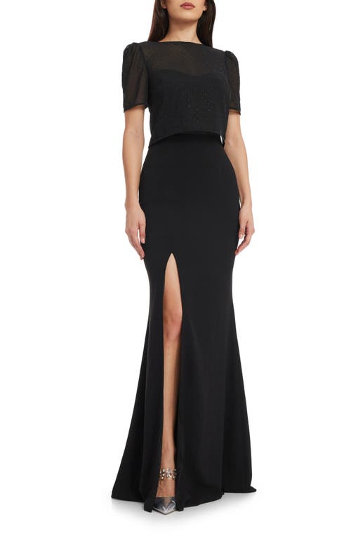 Dress the Population Amanda Puff Sleeve Trumpet Gown Black at Nordstrom,
