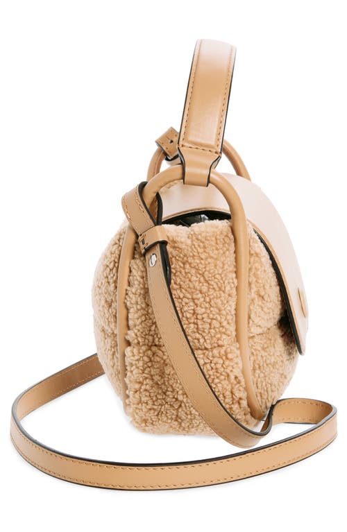 Shop Moncler Mini Tiarna Down Faux Shearling & Leather Handbag In Beige