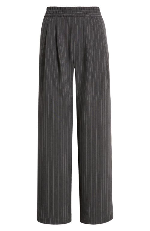 Shop Topshop Pinstripe Wide Leg Pants In Grey