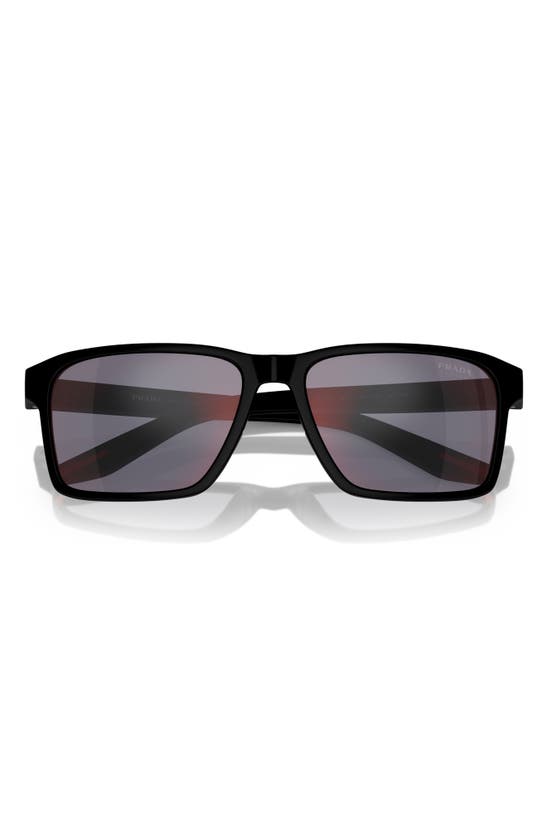 Shop Prada 58mm Rectangular Sunglasses In Matte Black