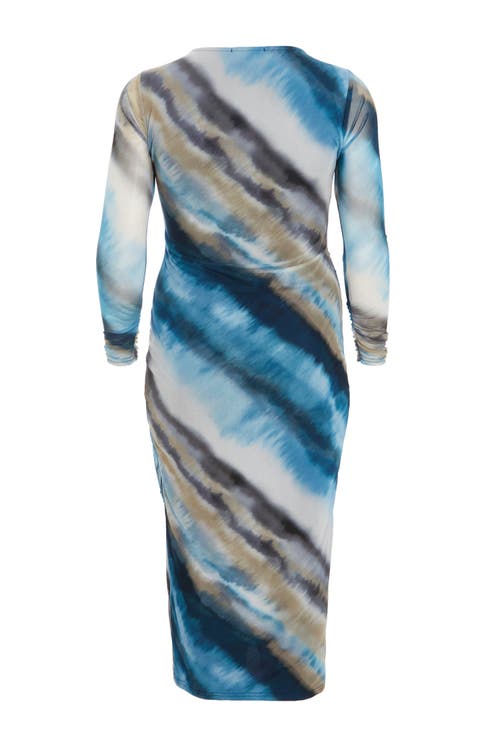Quiz Mesh Round Neck Maxi Dress In Blue