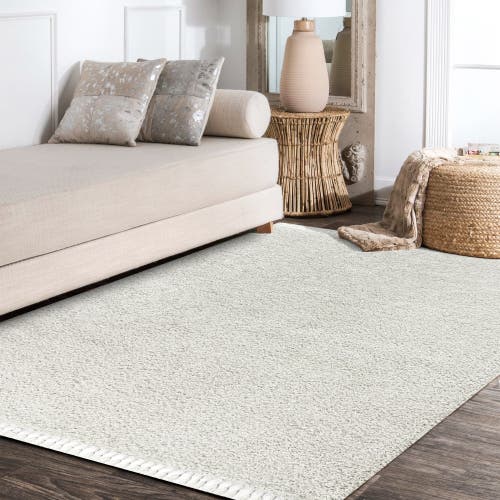 Jonathan Y Mercer Shag Plush Tassel Area Rug In White