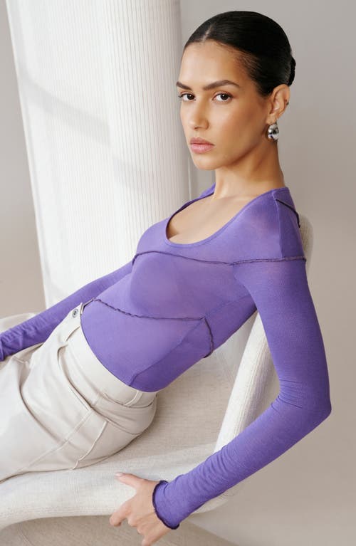 Shop Marcella Melody Ruffle Seam Semisheer Jersey Top In Purple