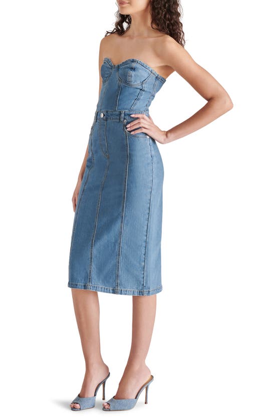 Shop Steve Madden Anya Strapless Corset Denim Dress In Light Blue