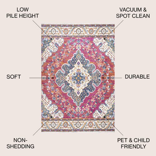 Jonathan Y Bohemian Flair Boho Vintage Medallion Area Rug In Fuchsia White