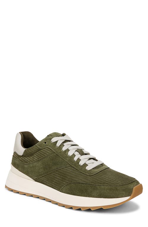 Shop Vince Edric Corduroy Textured Suede Sneaker In Olive Smoke