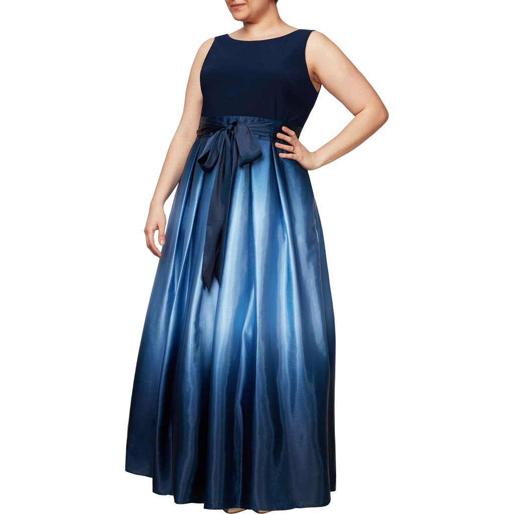 Sl Fashions Ombrè Satin Gown In Navy/wedgewood