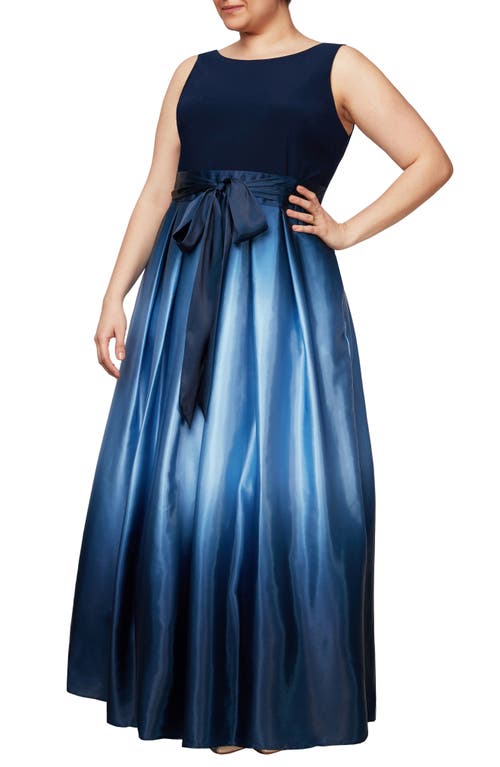 Shop Sl Fashions Ombrè Satin Gown In Navy/wedgewood