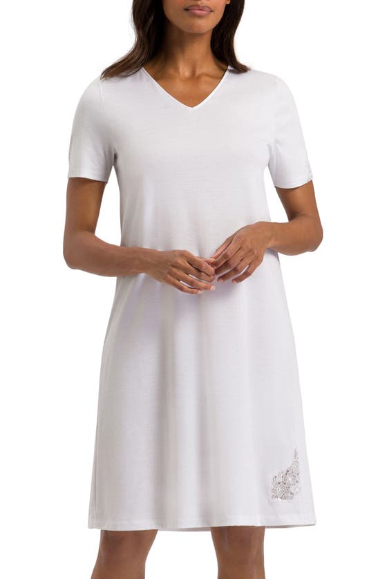 Shop Hanro Michelle Short Sleeve Cotton Nightgown In 101 - White