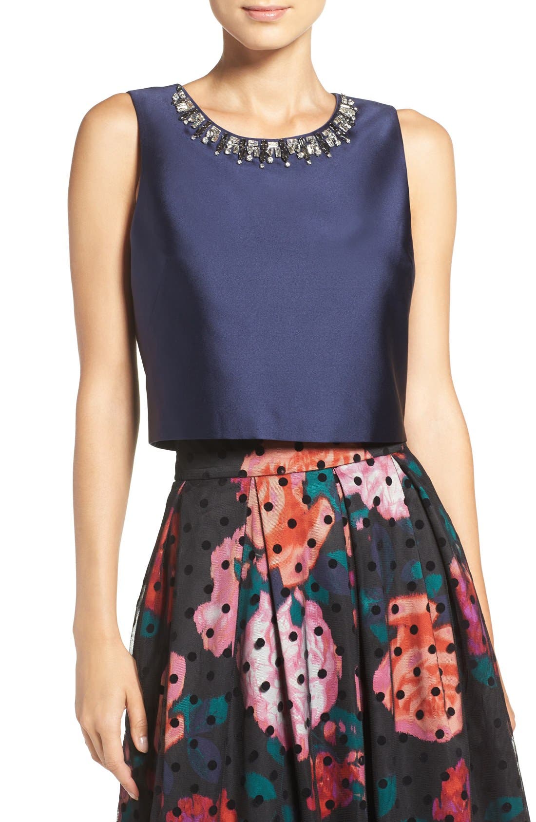 Eliza J Bejeweled Jacquard Crop Top | Nordstrom