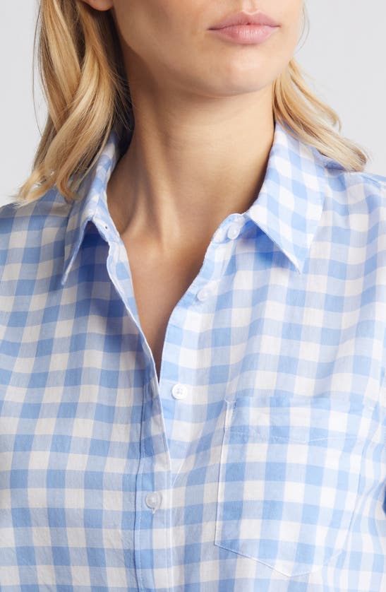 Shop Caslon (r) Gingham Cotton Voile Button-up Shirt In Blue Cornflower Ray Gingham
