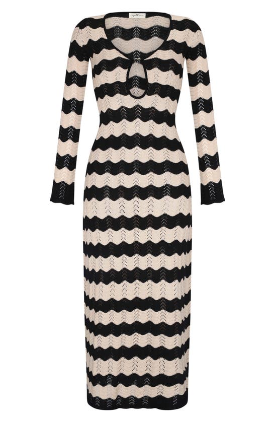 Capittana Ella Stripe Long Sleeve Knit Cover-up Dress In Neutral