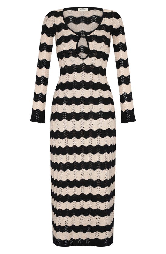 Shop Capittana Ella Stripe Long Sleeve Knit Cover-up Dress In Neutral