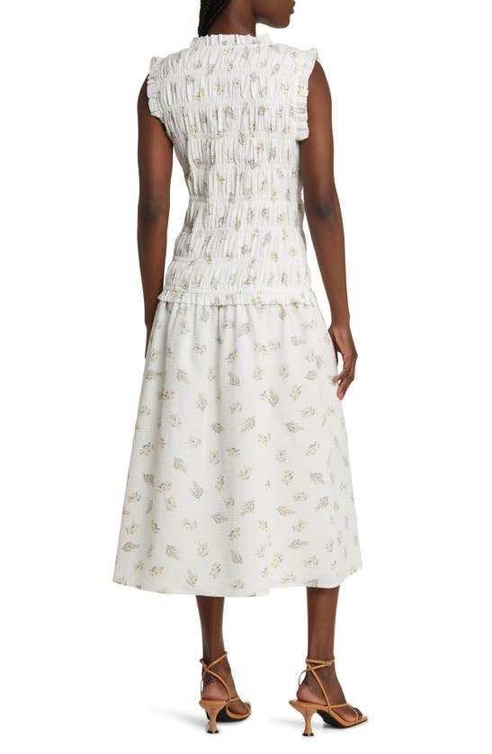 Shop Rails Dion Floral Shirred Cotton Midi Dress In Amaryllis