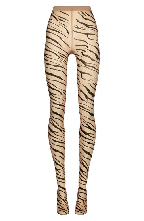 Shop Wolford Tiger Print Tights In Fairly Light/black