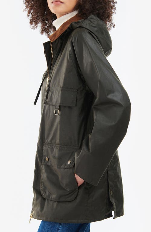 Barbour Highclere Hooded Waxed Jacket In Olive