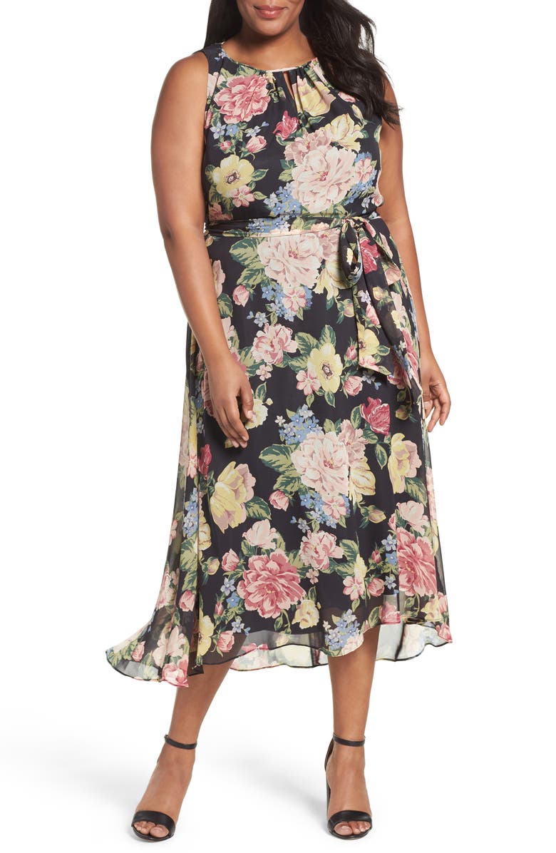Tahari Floral Cutaway Chiffon Maxi Dress (Plus Size) | Nordstrom