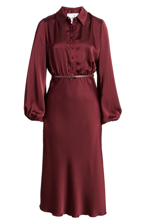 Shop Sam Edelman Fluid Long Sleeve Satin Midi Shirtdress In Wine