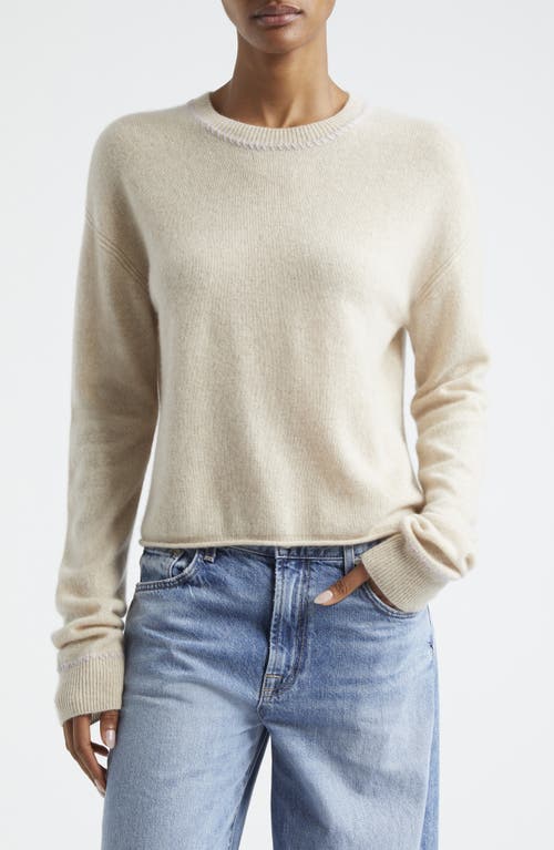 Shop Atm Anthony Thomas Melillo Whipstitch Trim Cashmere Sweater In Soft Oatmeal