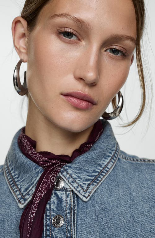 Mango Denim Overshirt With Frayed Hem Medium Blue In Medium Blue