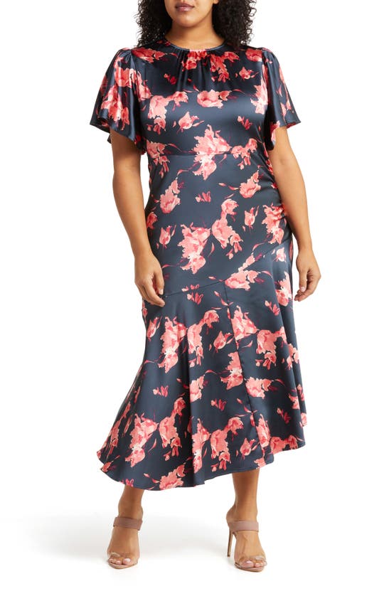 Chelsea28 Flutter Sleeve Asymmetric Hem Dress In Navy Joss Floral
