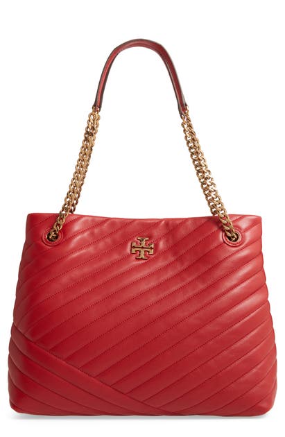 Tory Burch Kira Chevron Quilted Leather Tote In Red Apple