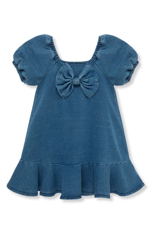 Shop Habitual Kids Kids' Bow Puff Sleeve Knit Denim Dress In Med Stone