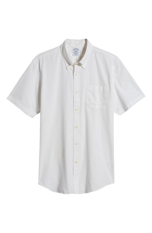 Shop Brooks Brothers Regular Fit Solid Cotton Seersucker Short Sleeve Button-down Shirt In White