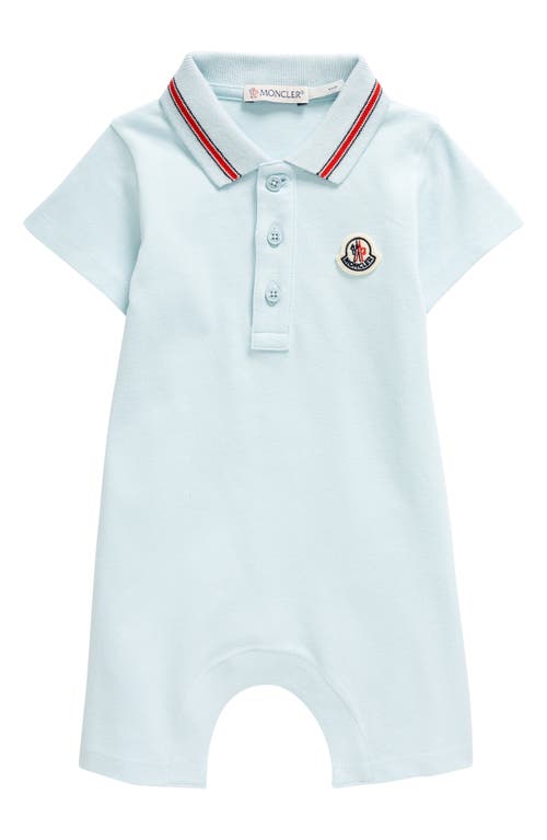Moncler Cotton Stretch Piqué Polo Romper Baby Blue at Nordstrom,