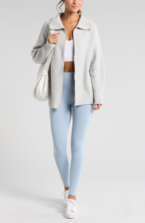Shop Zella Cozy Knit Zip-up Cardigan In Grey Light Heather