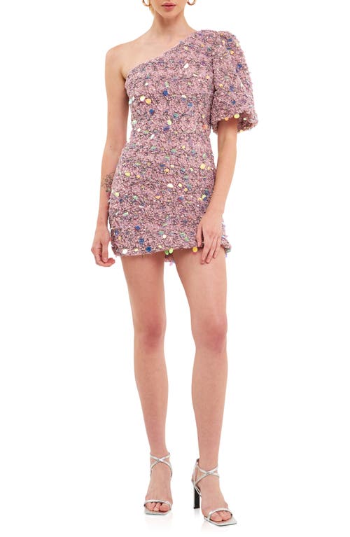 Endless Rose Premium Sequin Tulle One-Shoulder Minidress in Dusty Lavender at Nordstrom, Size Small
