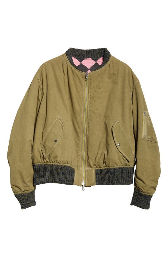 Shop Story Mfg. Seed Reversible Organic Cotton Bomber Jacket In Olive Wonky-wear