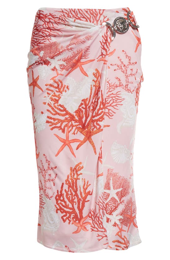 Versace Holiday Print Medusa Skirt In Dusty Rose Coral Bone