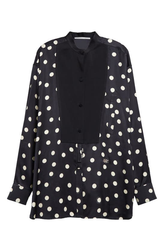 Shop Stella Mccartney Plastron Polka Dot Satin Button-up Shirt In Black/ Cream