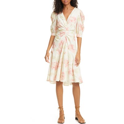 La Vie Rebecca Taylor Peonies Short Sleeve Cotton Dress, Ivory